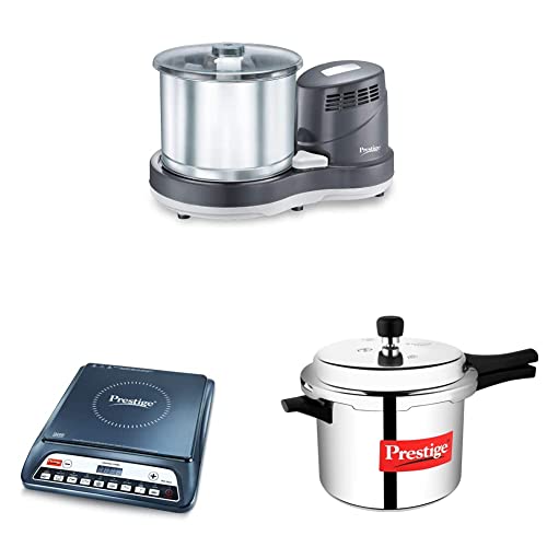 Prestige Wet Grinder Pwg 08, 200 Watt, Black&Prestige Pic 20 1600 Watt Induction Cooktop with Push Button (Black)&Prestige Popular Aluminium Outer Lid Pressure Cooker, 5 litres, Silver