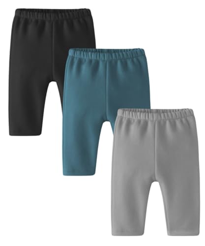 Quick Sloth 3 Pack New Born Baby Winter Warm Pants Cotton Pajama Pants (3-6 Months, Fleece Joggers- Assorted Colours)