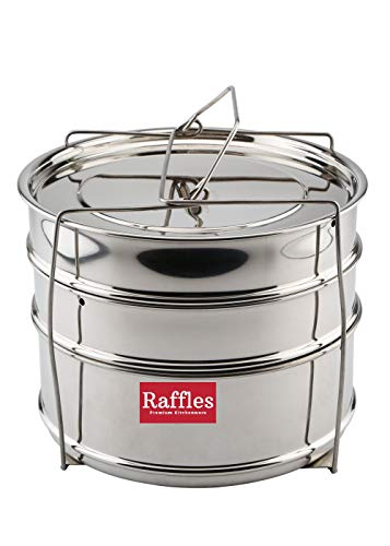 Raffles Premium SS Cooker Separator H6.5 Suitable for 5 litres Pigeon Outer Lid Pressure Cookers (3 Containers with Lifter, Stainless Steel)