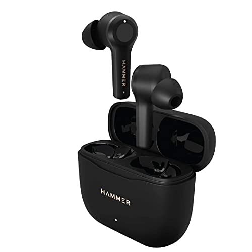 (Refurbished) Hammer Solo PRO True Wireless Earbuds Best for Calling Upto 15 Hours Playback time with Charging Case Bluetooth V5.0 in-Ear Earphones, Dual Mic (Each TWS Buds), Enhanced Bass, Type C Charging (Black)