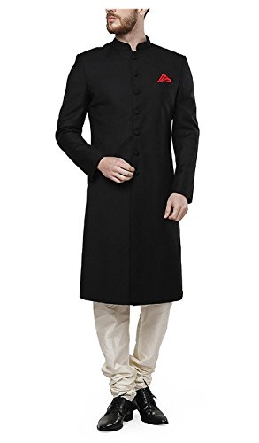 Royal Kurta Men's Suiting Kneelong Black Bandhgala Sherwani for Men