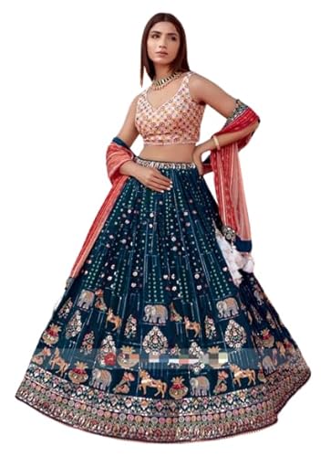 Royalstyle Women's Faux Gorgette Silk With Heavy Embroidery 5mm Sequins Zari work With multi needle Work Lehenga Choli For Womens And Girls