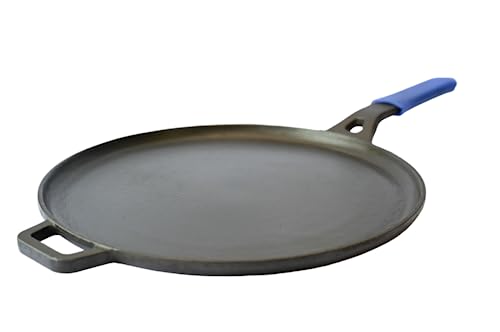 RudraEco Pre-Seasoned Cast Iron Tawa for Dosa/Uttapam/Chila/Pancake - (Diameter: 11.25 Inches / 28.6 cm, 2.6 Kg) | Gas & Induction-Friendly | Long Handle | Toxin-Free, Naturally Non-Stick, Long Lasting
