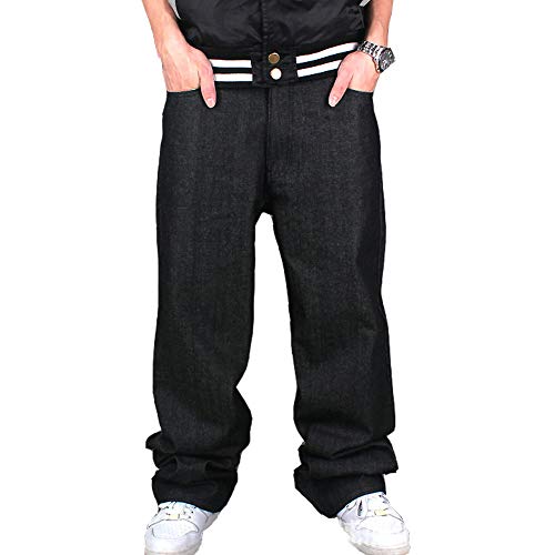 Ruiatoo Men's Boy Baggy Loose Fit Hip Hop Black Denim Long Casual Pants Jeans 36
