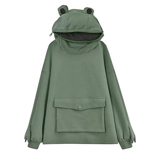 SANBAOBAO Women Frog Hoodie Zipper Mouth Hoodie Cute Sweatshirt for Teen Girls, Green, X-Large