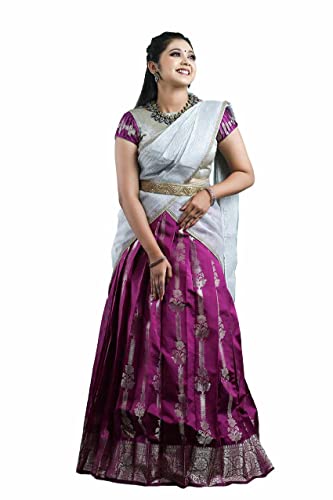 SHIVANGI Teenage Girls Purple Blooming Fire Half Saree | Langa Davani (14-15 Years)