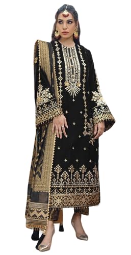 Saraswati Fashion Pure Velvet Sequence Embriodered Velvet Pakistani Suit For Women & Girls (Black)
