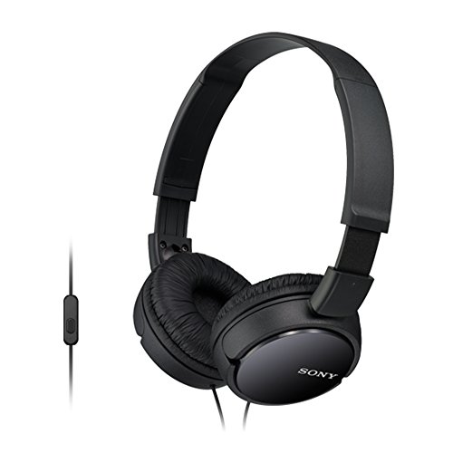 Sony MDR-ZX110AP Wired On-Ear Headphones with tangle free cable, 3.5mm Jack, Headset with Mic for phone calls and 1 Year Warranty - (Black)