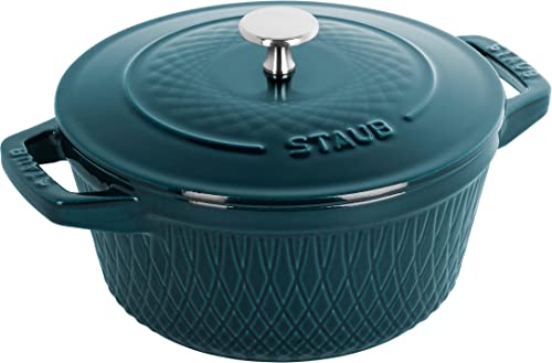 Staub Z1023-189 Twist Cocotte Round Lamel, 7.9 inches (20 cm), Large, Double-Handed, Cast Enameled Pot, Induction Compatible, Genuine Japanese Product with Serial Number