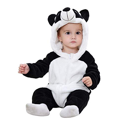 TASLAR Soft Flannel Unisex Baby Infant Kids Costume Jumpsuit Panda Style Cosplay Clothes Bunting Outfits Snowsuit Hooded Romper Outwear (Black & White Panda, 12-18 Months)