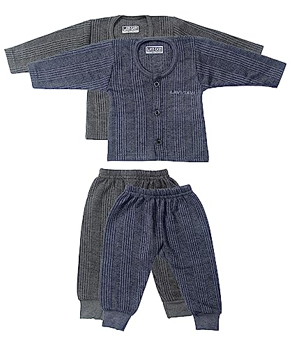 TS LAVI TAVI Front Open Kids Thermal Top & Pyjama Set for Baby Boys & Baby Girls, Pack of 2 (Grey & Blue) (6-12 Months)