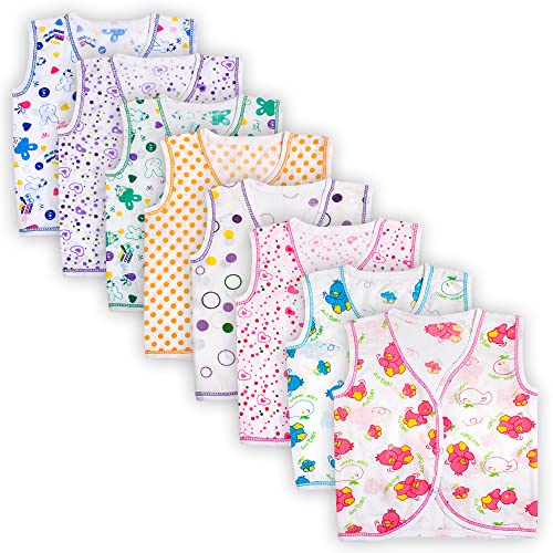 TS LAVI TAVI New Born Baby Clothes Set 0-3 Months - Newborn Baby Boys & Girls Clothes Sando Vest Front Open T-Shirt Casual Regular Fit and Sleepwear Multicolour Unisex Pack of of 8