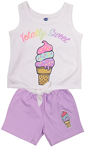 Teddy Girls Cotton Summer Clothes, Sleeveless Tshirt and Shorts (18-24 Months, White,Purple) Summer Wear, Sleepwear, Clothing Set, Night Suit, All Day Clothes