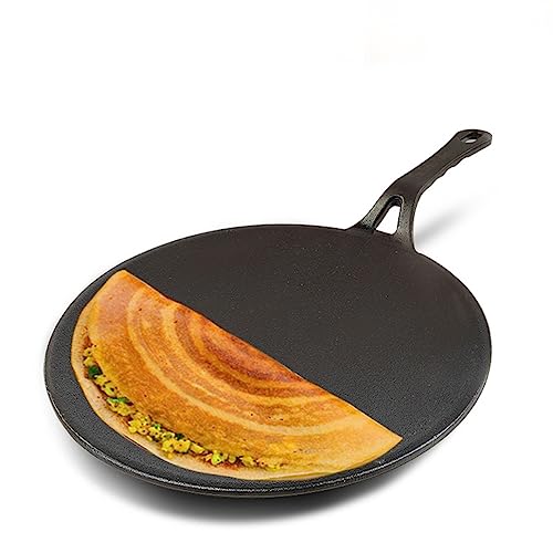 The Indus Valley Pre-Seasoned Cast Iron Concave Tawa with Long Handle | 26cm/10.2 inch, 1.9kg | Gas Compatible | Naturally Nonstick, 100% Pure & Toxin-Free, No Chemical Coating