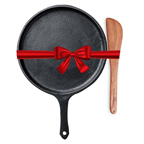 The Indus Valley Pre-Seasoned Cast Iron Tawa with Free Wooden Spatula for Dosa/Chapathi | 25.7cm/10.3 inch, 2kg | Induction Friendly | Naturally Nonstick, 100% Pure & Toxin-Free, No Chemical Coating