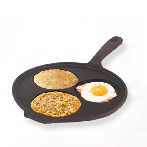 The Indus Valley Pre-Seasoned Cast Iron Uttapam Tawa | 3 Pit, 23cm/9 inch, 1.6kg | Induction Friendly | Naturally Nonstick, 100% Pure & Toxin-Free, No Chemical Coating