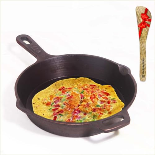The Indus Valley Super Smooth Cast Iron Skillet Fry Pan with Free Wooden Spatula | Medium, 25.4cm/10inch, 1.8Ltr, 2.4kg | Induction Friendly | Naturally Nonstick, 100% Toxin Free, No Chemical Coating