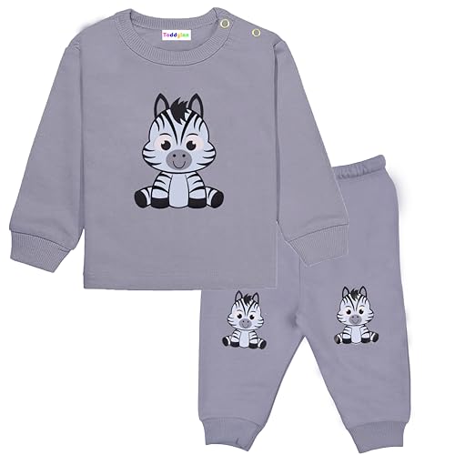 Toddylon Cotton Clothing Sets For Baby Boys & Girls - Unisex Clothing Sets Full Sleeve T-shirt & Pant (Grey, 9-12 Months)