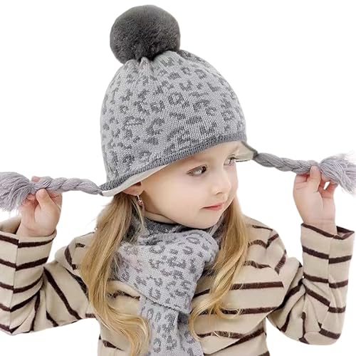 TopiBaaz Baby Boys Girls Winter Woolen Hat with Scarf Set Soft Faux Fur Beanie Panda Cap Windproof Earflap Hood Capset for Unisex Kids | (2-7 Yrs) (C Grey)