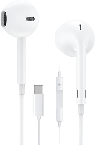 Type-C Earphone Audio Jack Compatiable with Vivo V26 / V27 / V28 / V29 Series Also Iqoo Type-C Phone Support, Earphones with Microphone in-Ear Headphones Wired Earbuds Handfree -White