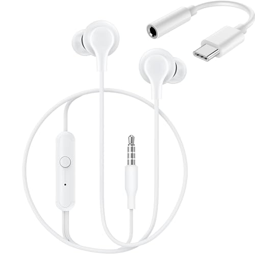 Type-C Earphones for One-Plus 11R / 11 R Earphones Original Like Wired in-Ear Headphones Stereo Deep Bass Headset Earbud with Type-C to 3.5mm Audio Jack, Mic (TVI1, White)