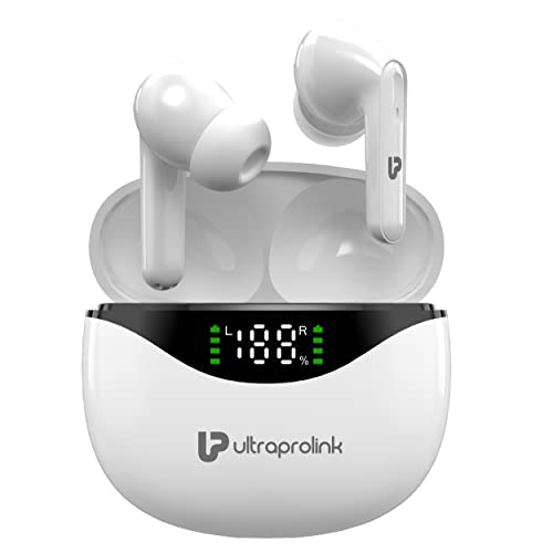 ULTRAPROLINK UM1095WHT Swag Elite True Wireless Earphones15H Playtime Bluetooth v5.1 Earbuds for Gaming with Touch Control & Voice Assistant Digital Led Display with Noise Isolation White