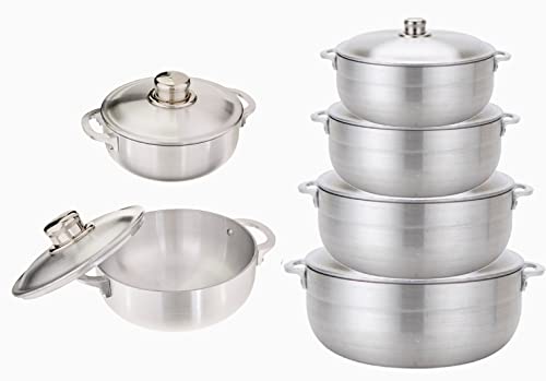 Uniware Aluminum Heavy Gauge Caldero With Aluminum Lid,Silver (Set of 6, 1.7/3.6/4.6/6.7/9.3/13 QT)