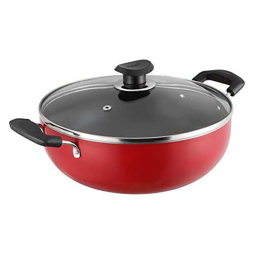 Vinod Aluminium Zest Inducto Non Stick Deep Kadai/Kadhai - 26 cm, 4.1 Litre, 3.5 mm/Triple Layer, Scratch Proof, Toxin Free/Induction and Gas Base - Red (2 Year Warranty)