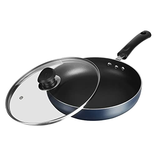 Vinod Aluminium Zest Non Stick Deep Frypan with Glass Lid - 26 cm, 3mm / Triple Layer, Bakelite Handle, Scratch Proof, Toxin Free/Gas Base - Blue (2 Year Warranty)
