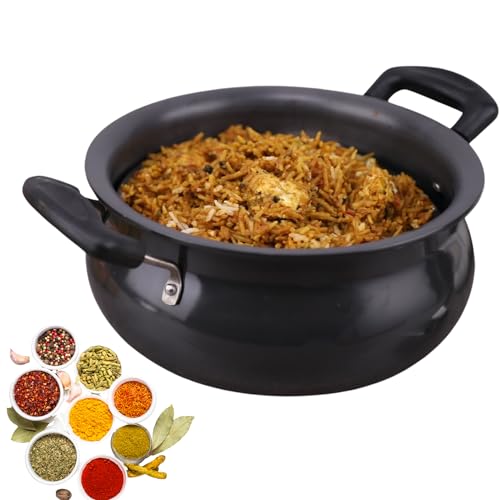 Vinod Black Pearl Hard Anodised Handi with Stainless Steel Lid 2 Litres Capacity (Mini) with Riveted Sturdy Handles - 3.25 mm Thickness, Black (Gas Stove Compatible) 5 Year Warranty