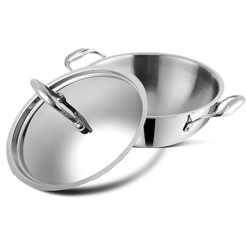 Vinod Platinum Triply Stainless Steel Extra Deep Kadai with Lid 5.5 Litre (30 cm) | 2.5mm Thick | Stainless Steel Cookware | 5 Year Warranty | Induction & Gas Base