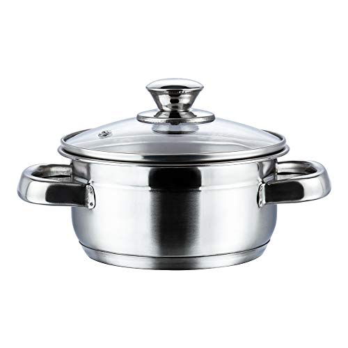 Vinod Stainless Steel Bremen Saucepot with Glass Lid - 20 cm Diameter, 3 litres Capacity (Induction and Gas Stove Friendly) - 2 Years Warranty, Silver