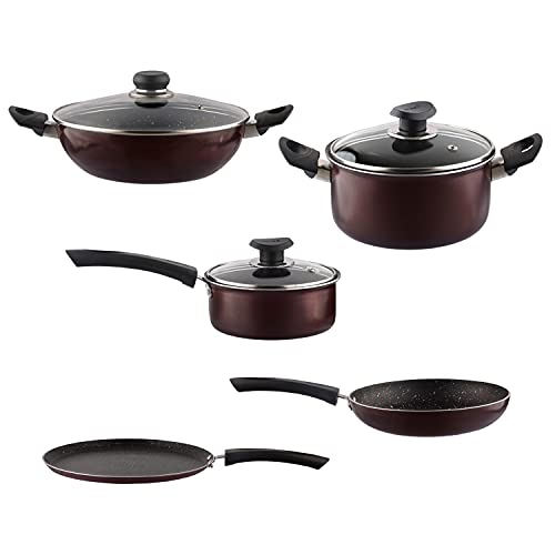 Vinod Supreme Non Stick Cookware Set Combo 5 Pieces | Kadai, Casserole and Saucepan with Lid, Dosa Tawa, Frypan | 5-Ply Aluminum Layer (3mm Thick) | Gas and Induction Base | 2 Year Warranty