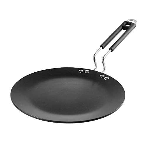 Vinod cookware Hanos Non-Stick Concave Tawa 26.5 cm Diameter, Hard Anodised Non-Stick Coating with Riveted Handle - 5.25 mm Thickness, Black (Induction and Gas Stove Friendly)