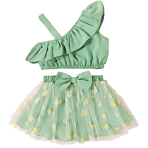 Viva Enterprise Latest Stylish Fancy Baby Girls Pista Green Pure Viscos Cotton Rayon Crop with Floral Printed Skirt on Birthday