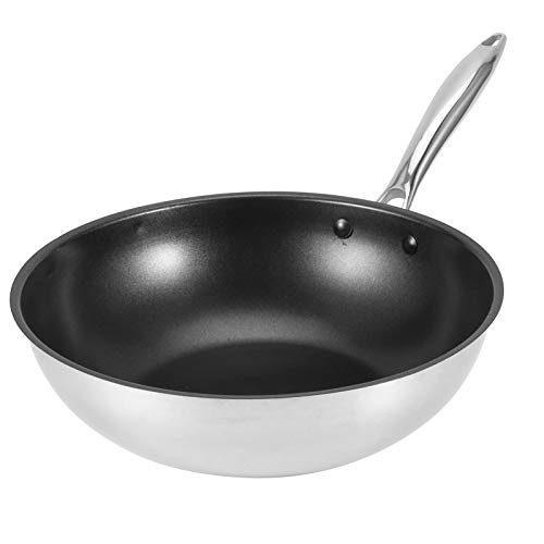 Wedinard Cooking Pan, Casting Handle Composite Induction Cooker, Household Wok, Non‑Stick Pan, Stainless Steel for Gas Cooker Induction Cooker