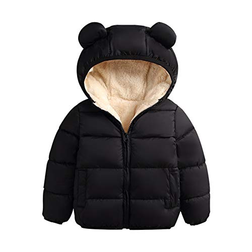 Winter Coats for Toddler Kids Baby Boys Girls Padded Light Puffer Jacket Outerwear Infant Winter Down Jacket with Hoods (Bear Ears Black, 18-24 Months)