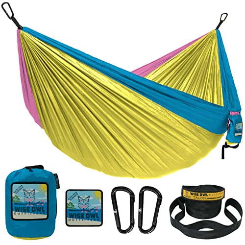 Wise Owl Outfitters Camping Hammock - Camping Essentials, Portable Hammock w/Tree Straps, Single or Double Hammock for Outside, Hiking, and Travel