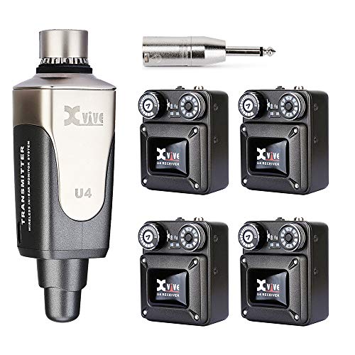 Xvive U4 Wireless in-Ear Monitor System 1 Transmitter and 4 Beltpack Receiver Personal IEM for Studio, Band Rehearsal,Live Performance,Camera Record