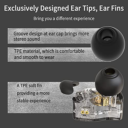 Yinyoo CCZ Melody in-Ear Wired Earphones Headphones Wired Earbuds Without Microphone IEM HiFi Bass with 1DD 1BA, Ear fins, 4N OFC Cable for Musicians, Singer, on Stage, Studio(Clear no mic)