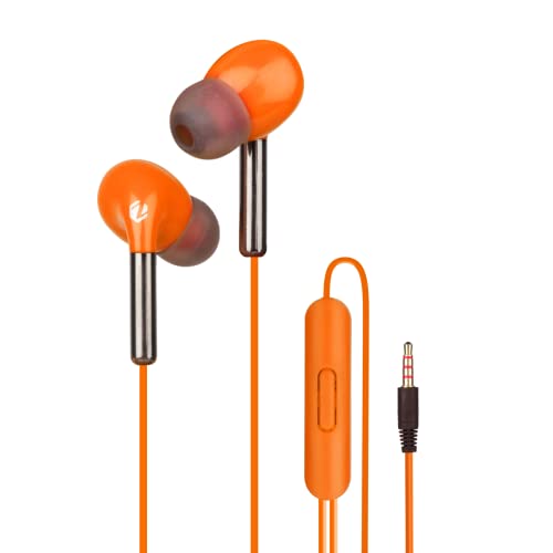 ZEBSTER Peak with Tangle Free Design, in Ear Earphones, 10mm Drivers, in-line Mic, Deep Bass, 1.2m Cable, Gold Plated 3.5mm Jack(Orange)