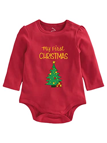 Zeezeezoo My First Christmas Printed Red & Green Cotton Baby Onesies Rompers Bodysuits Christmas Dress and Outfits