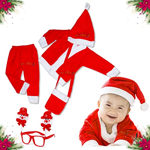 Zest 4 Toyz Santa Claus Dress For Baby Girls Boys Christmas Costume Outfit for Kids With jacket Pant Santa Cap Gift Pouch Goggle Frame For Ages 6 Months to 12 Months babies