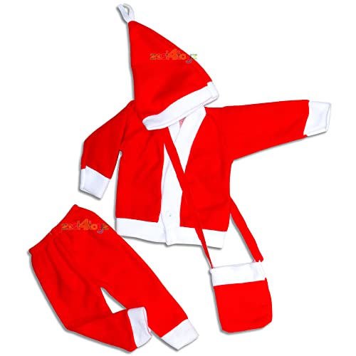 Zest 4 Toyz Santa Claus Dress For New Born to Kids Christmas Costume Party Celebration with Jacket Pant Santa Cap Gift Pouch for Childrene Boys and Girls