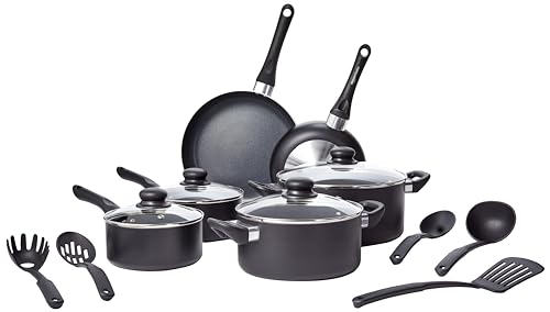 amazon basics Aluminium Non-Stick Black Cookware Set - 15 Piece