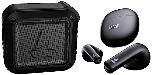 boAt Airdopes Atom 81 True Wireless in Ear Earbuds (50ms Super Low Latency), ASAP Charge, BT v5.3(Opal Black) & Stone 200 3W Portable Bluetooth Speakers (Black)