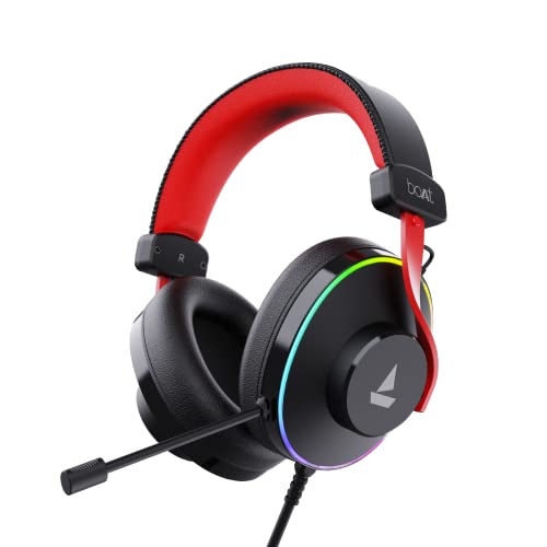 boAt Immortal IM-700 7.1 Channel PC Virtual Surround Sound, ENx Tech, RGB LEDs, Remote Control, Braided Cable USB Wired Over Ear Gaming Headphones with Mic and 50mm Drivers (Black Sabre)