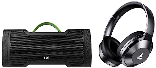 boAt Nirvana 751 ANC Hybrid Active Noise Cancelling Bluetooth Wireless Over Ear Headphones with Up to 65H Playtime & Stone 1000 14W Bluetooth Speaker with 8 Hours Playback