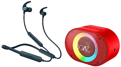 boAt Rockerz 255 Pro+ in-Ear Bluetooth Neckband with Upto 40 Hours Playback && Stone 250 Portable Wireless Speaker with 5W RMS Immersive Audio, RGB LEDs, Up to 8HRS Playtime