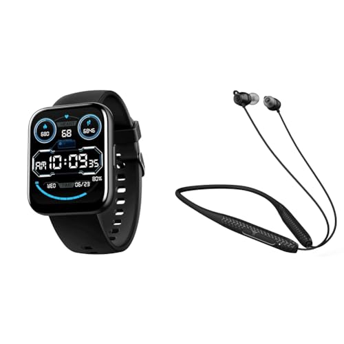 boAt Wave Call Plus with 1.83" HD Display, ENx Tech(Clear Calls)(Active Black) & Rockerz 255 Max in Ear Earphones with 60H Playtime, EQ Modes, Power Magnetic Earbuds(Stunning Black)